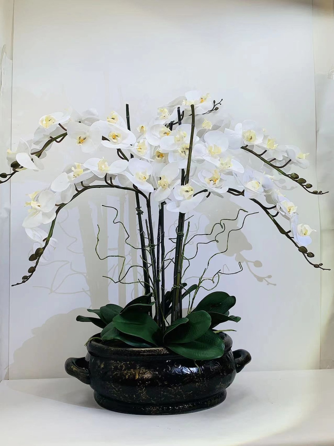 32h Artificial White Orchid Arrangement With Porcelain Planter Etsy