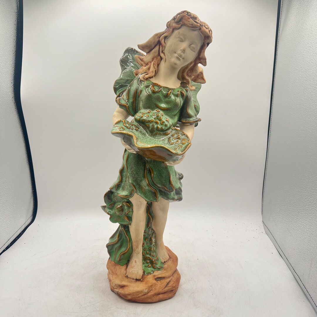 Large Spring Angels Vintage Large Porcelain Statue Spring Angel in Emerald Color 17.5” Tall ...