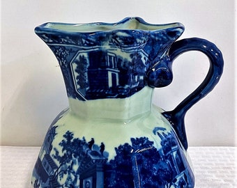 9"H Hand-Painted Blue and White Porcelain Pitcher