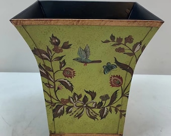 7&#39;&#39;H Small Hand-Painted Light Green Tole Bin & Orchid Planter