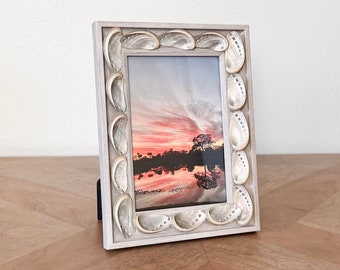 Abalone Shell Picture Frame | Handmade Seashell Photo Frame | Elegant Beach House Decor | Natural Seashell Picture Frame | Coastal 4x6 Frame