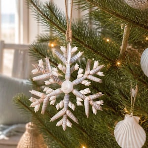 Shell Snowflake Christmas Ornament, Coastal Beach Tree Decor