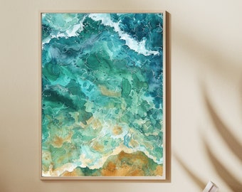Abstract Ocean Art, Beachy Wall Art, Modern Coastal Print, Coastal Blue Wall Art, Beach Downloadable Art, Ocean Waves Digital Print