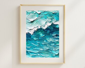 Kunstdruck mit strukturiertem Meereswellenmotiv, moderne Küstendekoration (digitaler Download)