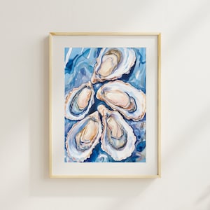 Oyster Shell Art, Blue Watercolor Oysters Art, Modern Coastal Wall Art, Oyster Shell Painting, Blue Shell Printable Art, Beach House Print