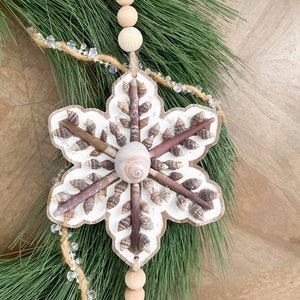 Coastal Snowflake Ornament, Seashell Ornament, Shell Holiday Decor Coastal Christmas, Beach Christmas Tree Decor, Gift for Shell Lover