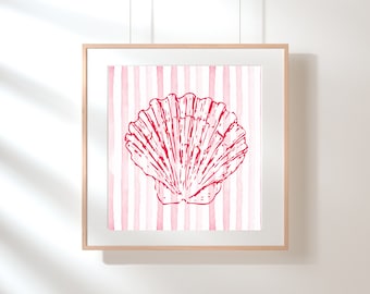 Pink Seashell Wall Art, Beachy Wall Art, Seashell Digital Print, Coastal Cowgirl Print, Trendy Shell Art Prints Download, Preppy Wall Art