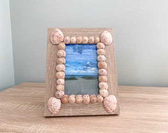 4x6 Sundial Shell Picture Frame, Wood Frame with shells, Coastal Picture Frame