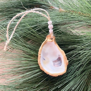 Oyster Shell Ornament, Painted Shell Christmas Ornament, Coastal Christmas Seashell, Beach Tree Ornament, Beachy Christmas Tree Ornament