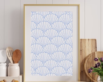 Blue Shell Beachy Wall Art, Trendy Coastal Prints, Light Blue Art Printable, Seashell Digital Print, Coastal Art Trending Shell Printable