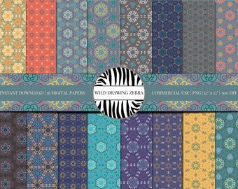 Paquete de papel digital étnico - Con papel de álbum de recortes de mosaico oriental y patrones decorativos marroquíes - Uso comercial