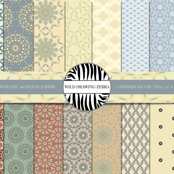 Decorative Moroccan Digital Paper Pack - With Oriental Mosaic Scrapbook Papers & Modern Ethnic Patterns - Commercial Use