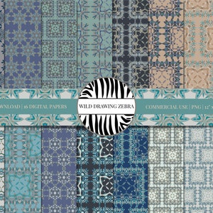 Decorative Boho Digital Paper Pack - With Modern Retro Scrapbook Papers & Ethnic Patterns, Commercial Use