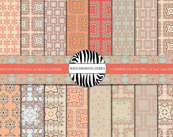 Modern Boho Digital Paper Pack -  With Decorative Ethnic Patterns - Commercial Use