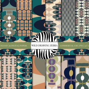 Art Deco Digital Paper Pack - z dekoracyjnymi orientalnymi wzorami mozaikowymi i abstrakcyjnymi etnicznymi papierami do scrapbookingu - do użytku komercyjnego