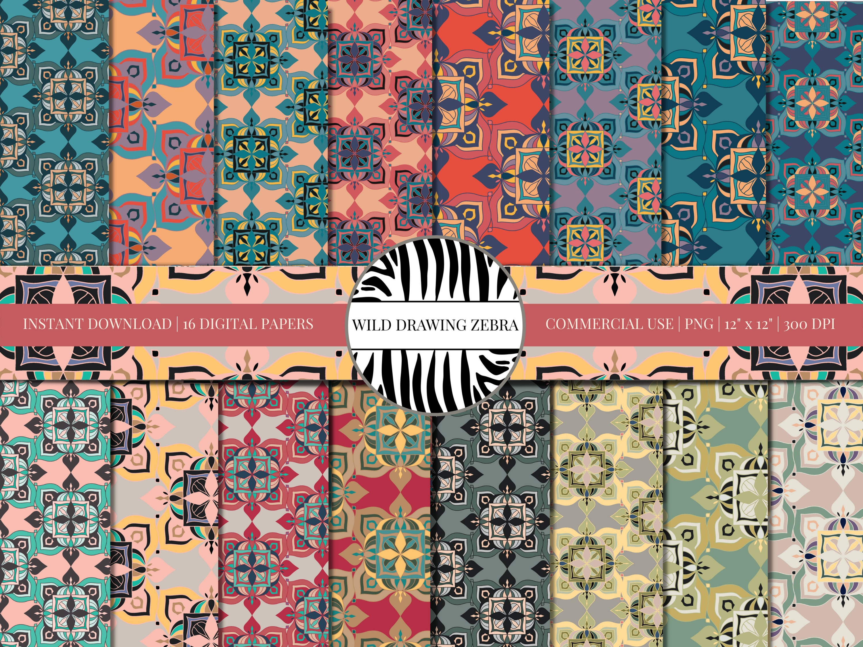 Colorful Mediterranean Printable Paper Pack - With Decorative Vintage ...