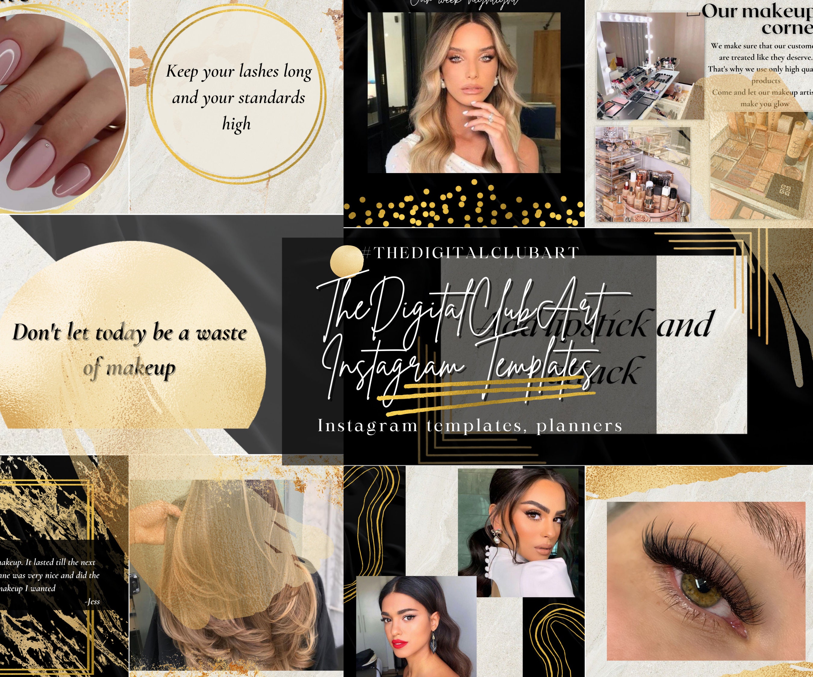 Black and Gold Elegant Beauty Instagram Post Templates.white and Black ...