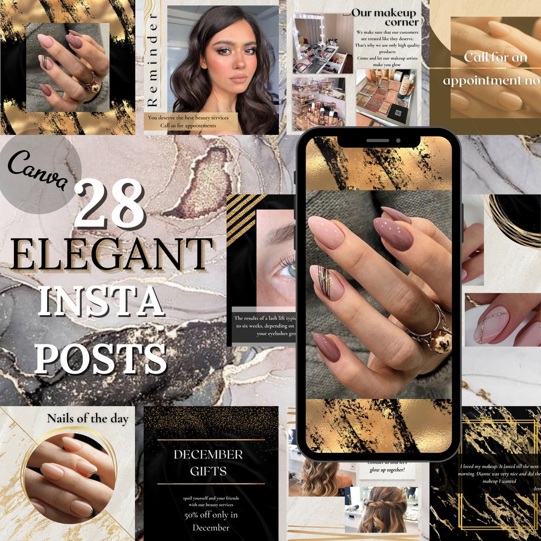Black and Gold Elegant Beauty Instagram Post Templates.white and Black ...