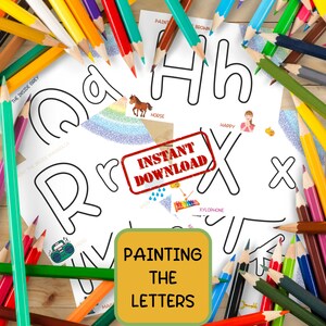 Pinta las letras según sus colores, libro para colorear para niños, letras y colores, libro electrónico PDF, descarga instantánea