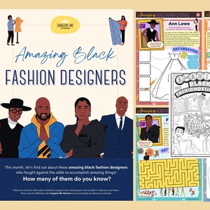 Black Fashion Designers Educational Activity Pack for kids, Black History Printable