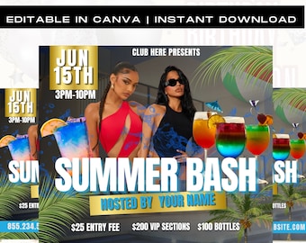 Summer Party Flyer, DIY Party Flyer, Beach Party, Club Night Flyer, Pool Party, Premade Template