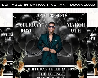 Birthday Flyer for men, Birthday Invitation, Birthday Party Invitation, Party Invite Flyer, Bday Flyer, Premade Template