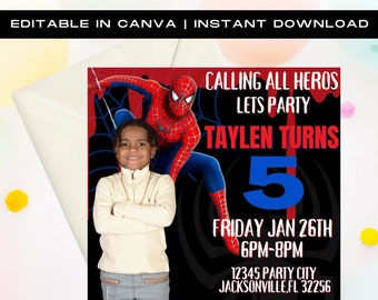 Spiderman Invitation, Kid Theme Birthday Party, Birthday Flyer, Birthday Party Invitation, Celebration Flyer, DIY Invitation