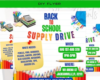 Back To School Flyer School Flyer Supply Drive Flyer, School Supply Drive, Donation Flyer, School Supply Flyer, Premade Template
