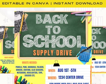 Back To School Flyer School Flyer Supply Drive Flyer, School Supplies Template, Donation Flyer, Premade Template