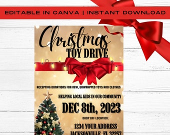 Christmas Toy Drive, Holiday Flyer, DIY Template, Donation Flyer, Christmas Giveaway, Charity Event, Give Back, Premade Template