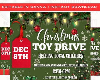 Christmas Toy Drive, Holiday Flyer, DIY Template, Donation Flyer, Christmas Giveaway, Charity Event, Give Back, Premade Template