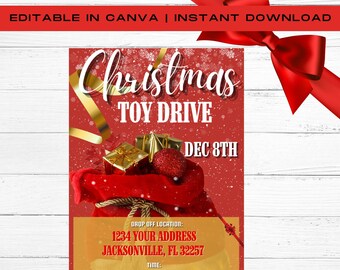 Christmas Toy Drive, Holiday Flyer, DIY Template, Donation Flyer, Christmas Giveaway, Charity Event, Give Back, Premade Template