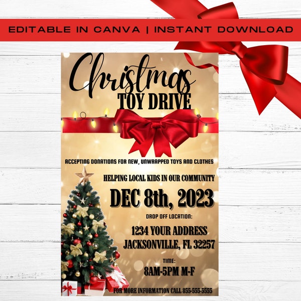 Christmas Toy Drive, Holiday Flyer, DIY Template, Donation Flyer, Christmas Giveaway, Charity Event, Give Back