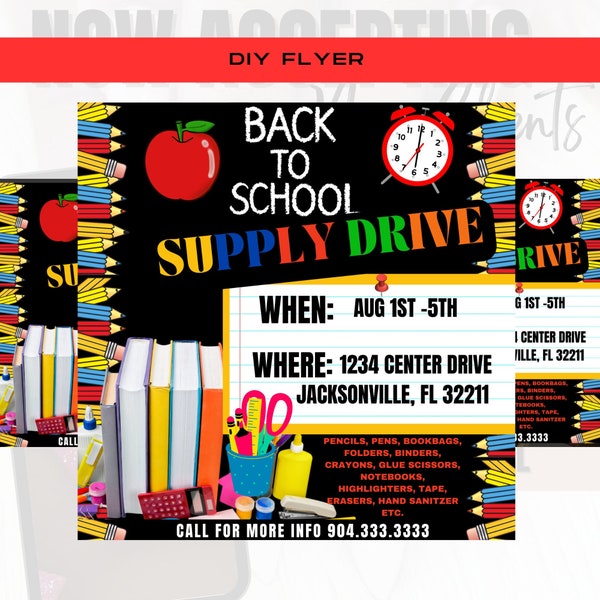 Back To School Flyer, DIY Flyer, School Flyer, Canva Template, Supply Drive Flyer, School Supplies Template, Donation Flyer, For School