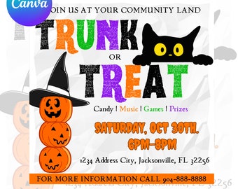 Trunk or Treat Flyer, Happy Halloween, Trick or Treat Flyer, Flyer For Halloween, DIYTemplate