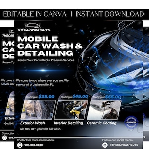 Car Detailing Flyer, Car Wash Flyer, Automotive Detailing Services, Automotive Service, Mobile Car Detailing, Premade Templates, DIY Flyer