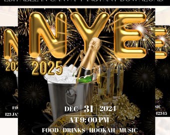 New Year Eve Party Flyer, New Year's Party Flyer, Night Event Flyer, Celebration Invite Flyer, DIY Template Design, Countdown