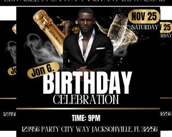 Birthday Flyer for men, Birthday Invitation, Birthday Party Invitation, Party Invite Flyer, Bday Flyer, Premade Template