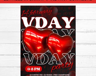 Valentine's day Flyer, Valentine's Day Party, VDAY Party, Party Flyer, Event Flyer, Party Invitation, Club Flyer, Premade Template