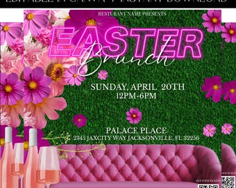 Easter Sunday Template, Flyer For Easter, Easter Brunch, Brunch Flyer,  Premade Template