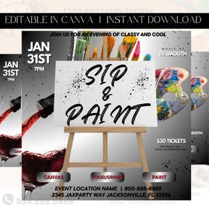 Paint And Sip Party Flyer, Party Flyer, Event Flyer, Club Event, Birthday Event, Sip and Paint, Premade Template