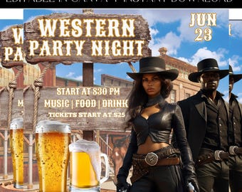 Western Party Flyer, Country Party, Rodeo Night Flyer, Cowboy Theme Flyer, Party Flyer, Premade Template