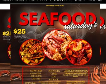 Food Flyer, Seafood Flyer, Seafood Boil, Chef Flyer, Cooking Event, Fundraiser Flyer, Event Flyer, Food Truck Flyer, Premade Template