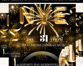 New Year Eve Party Flyer, New Year Party Flyer, Night Event Flyer, Celebration Invite Flyer, DIY Template Design, Countdown