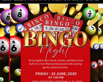 Bingo Night Template, Game Night Flyer, Casino Flyer, Event Flyer, Night Party, Adult Party, Premade Template