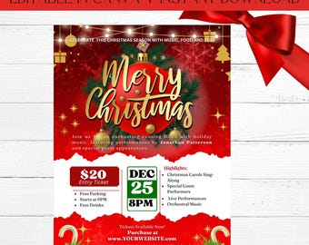 Christmas Party Flyer, Christmas Event Flyer, Holiday Event Flyer, Event Flyer DIY Template, Premade Template