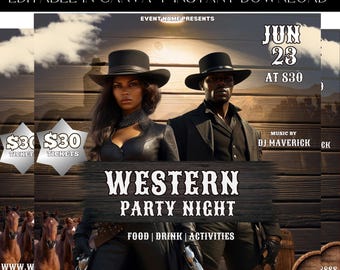 Western Party Flyer, Country Party, Rodeo Night Flyer, Cowboy Theme Flyer, Party Flyer, Premade Template