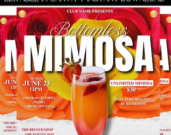 Bottomless Mimosas Flyer, Mimosas Brunch, Party Flyer, Event Flyer, Festival Flyer, Brunch Flyer, Premade Template