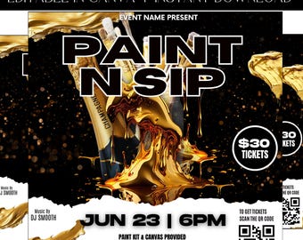 Paint And Sip Party Flyer, Party Flyer, Event Flyer, Club Event, Birthday Event, Sip and Paint, Premade Template