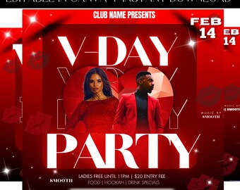 Valentine's day Flyer, Valentine's Day Party, VDAY Party, Party Flyer, Event Flyer, / Party Invitation, Club Flyer, Premade Template